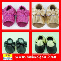 Factory custom No minimum best sale colorful tassels sandals and bow cow leather small quantity shoe for baby